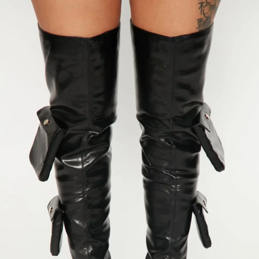 POCKETS CAN'T KEEP ME DOWN Over The Knee Pocket Boots - Black ( BRAND NEW!)